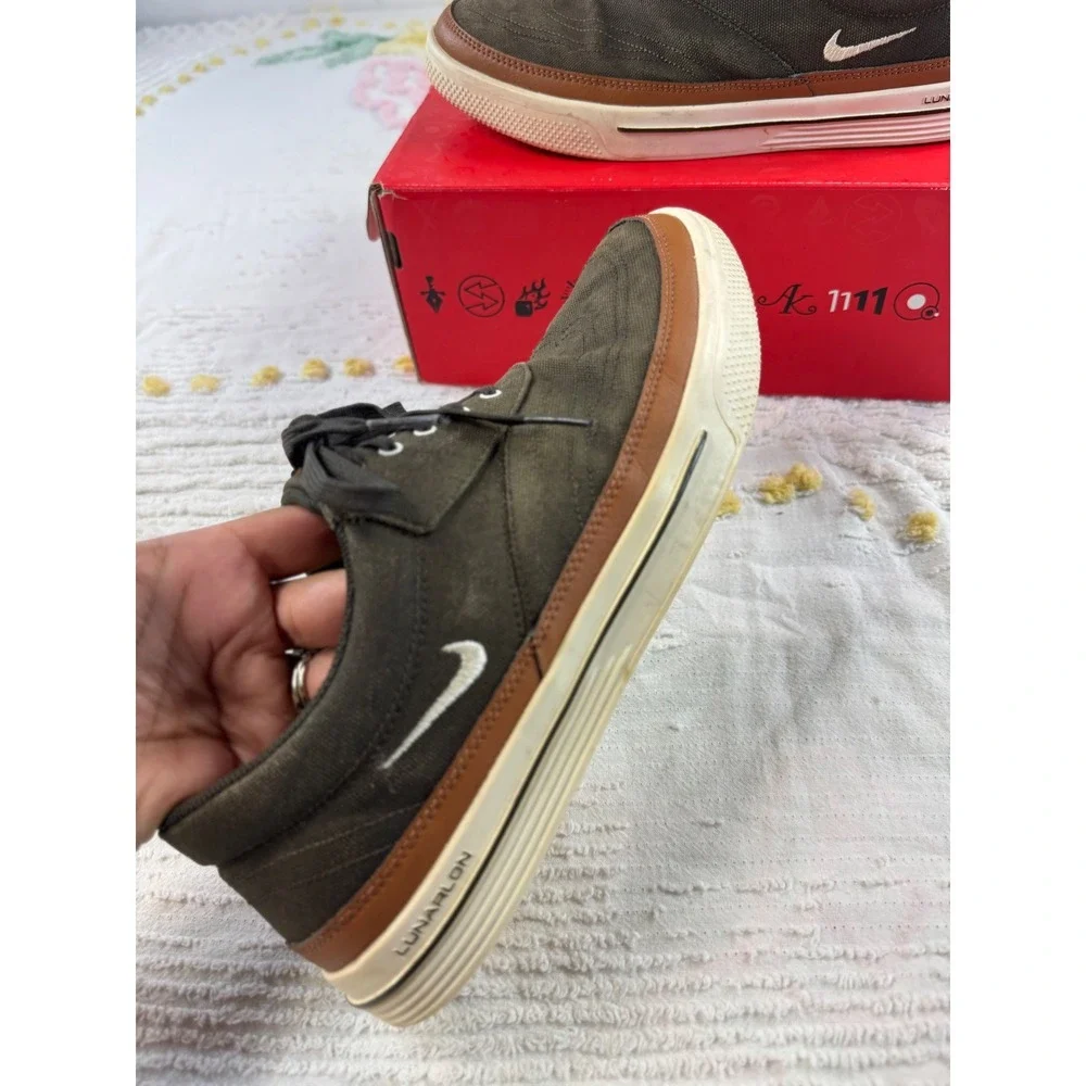 Nike Lunarlon Canvas Sneakers Olive Green Men's‎ Size 8.5 Lace Up Shoes